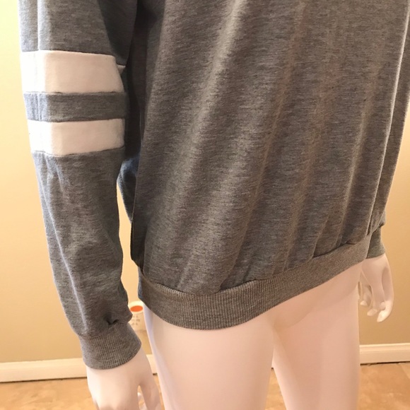 Jersey Stripe Pullover Hoodie Sweatshirt Womens Size XL Junior Grey Saturn - Picture 9 of 11